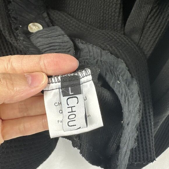 Chouyatou Black Waffleknit Oversized Button Up Shirt Jacket Lounge Womens L - Picture 10 of 13